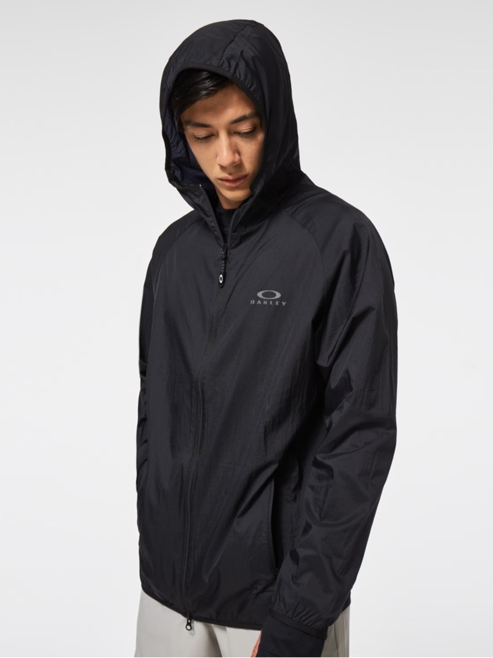 Oakley Black Hooded Lightweight Windbreaker/Rain Jacket